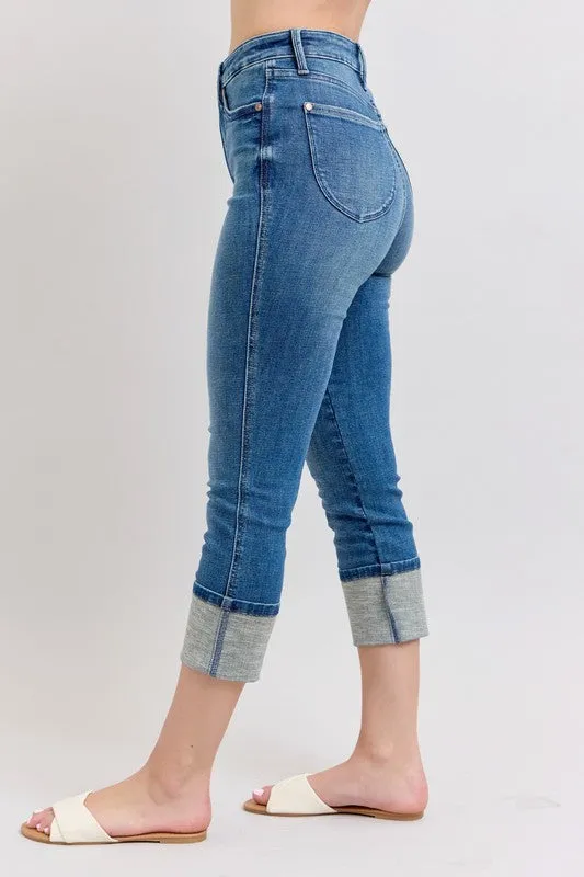 JUDY BLUE SKINNY CUFF CAPRIS JEANS WITH POCKETS PLUS SIZE