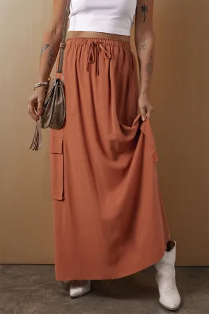 KaleaBoutique Mineral Wash Cargo Pocket Drawstring Waist Maxi Skirt