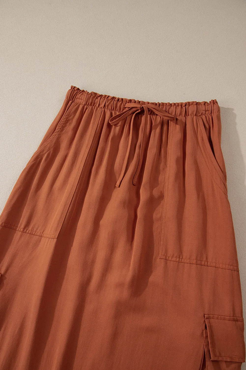 KaleaBoutique Mineral Wash Cargo Pocket Drawstring Waist Maxi Skirt