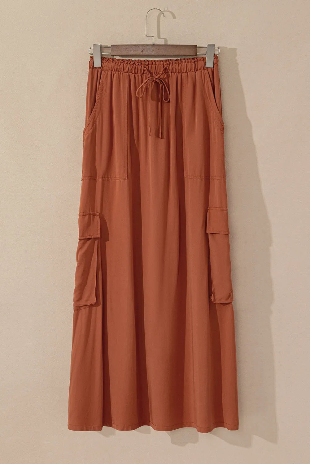 KaleaBoutique Mineral Wash Cargo Pocket Drawstring Waist Maxi Skirt