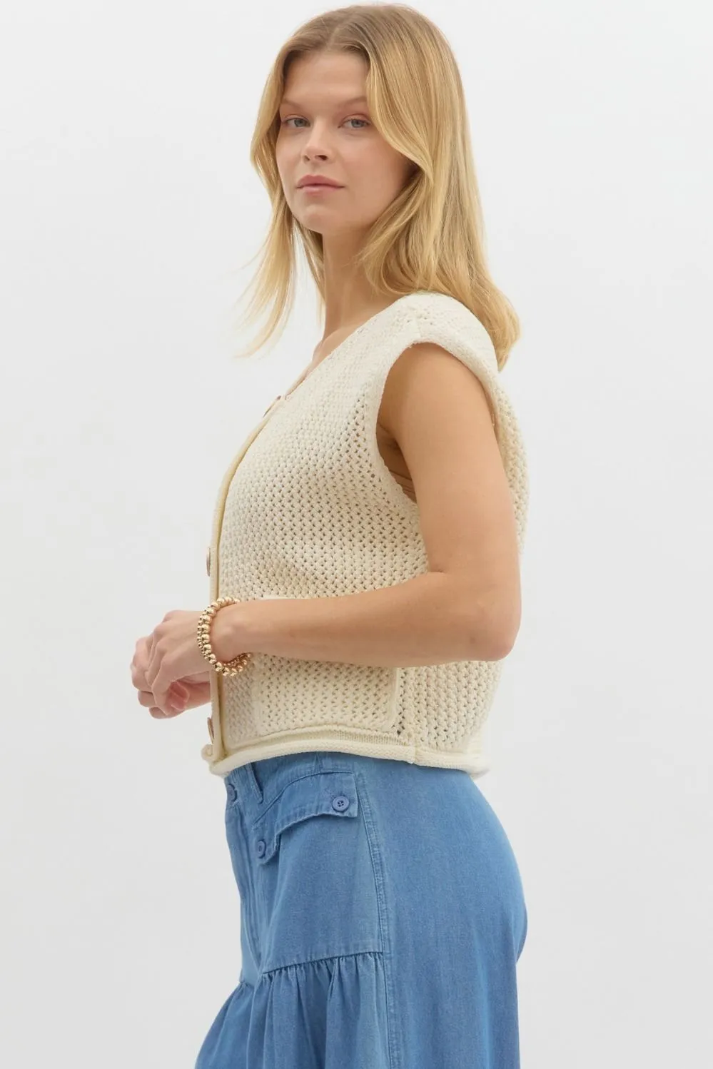 Knit Sweater Vest - Ecru