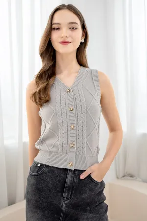 KOBY CABLE KNIT VEST TOP IN ALMOND GREY