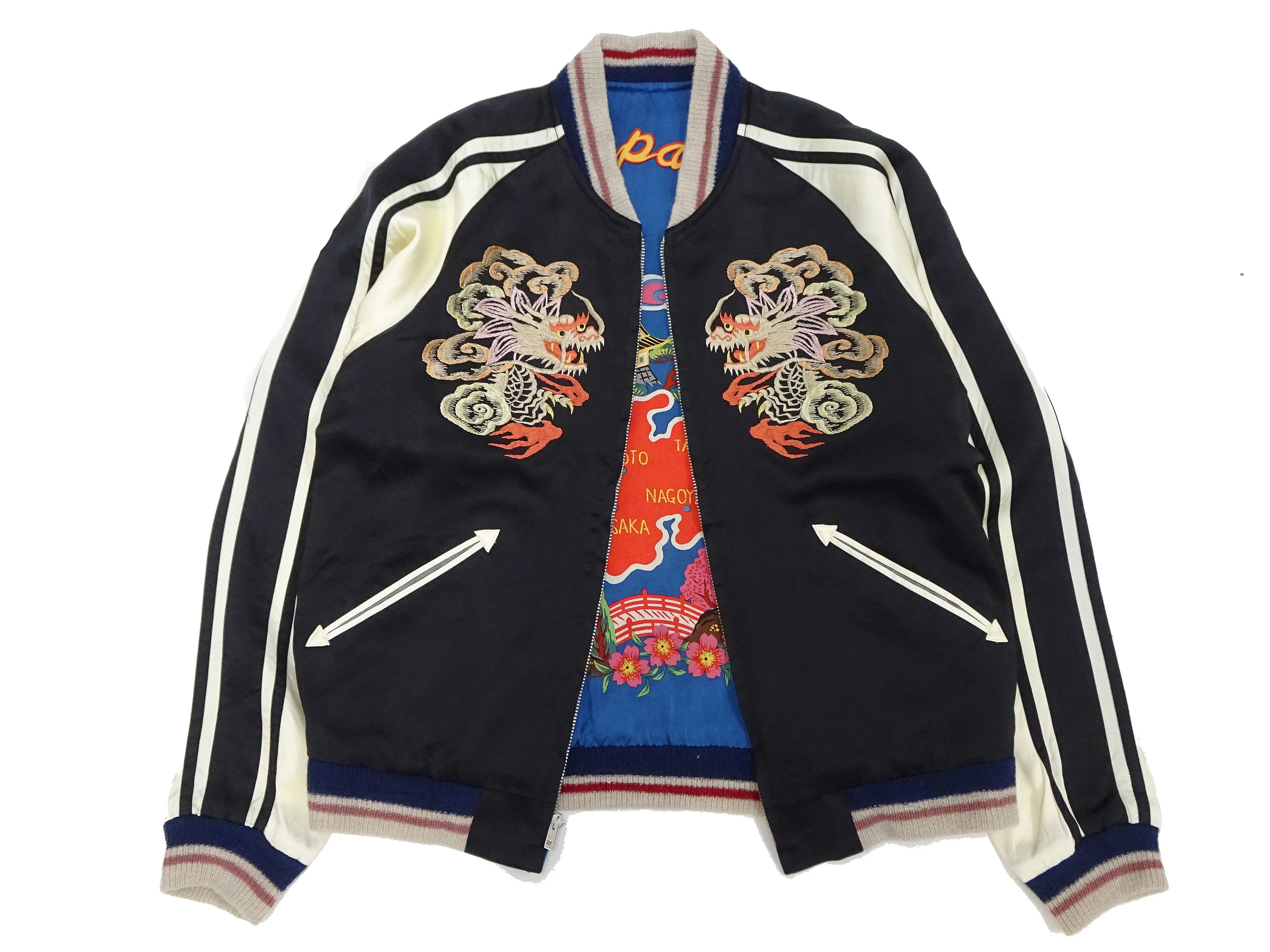 KOSHO & CO. Jacket Tailor Toyo Sukajan Men's Japanese Souvenir Jacket Dragon Embroidery x Japan Map Print TT15531 TT15531-119