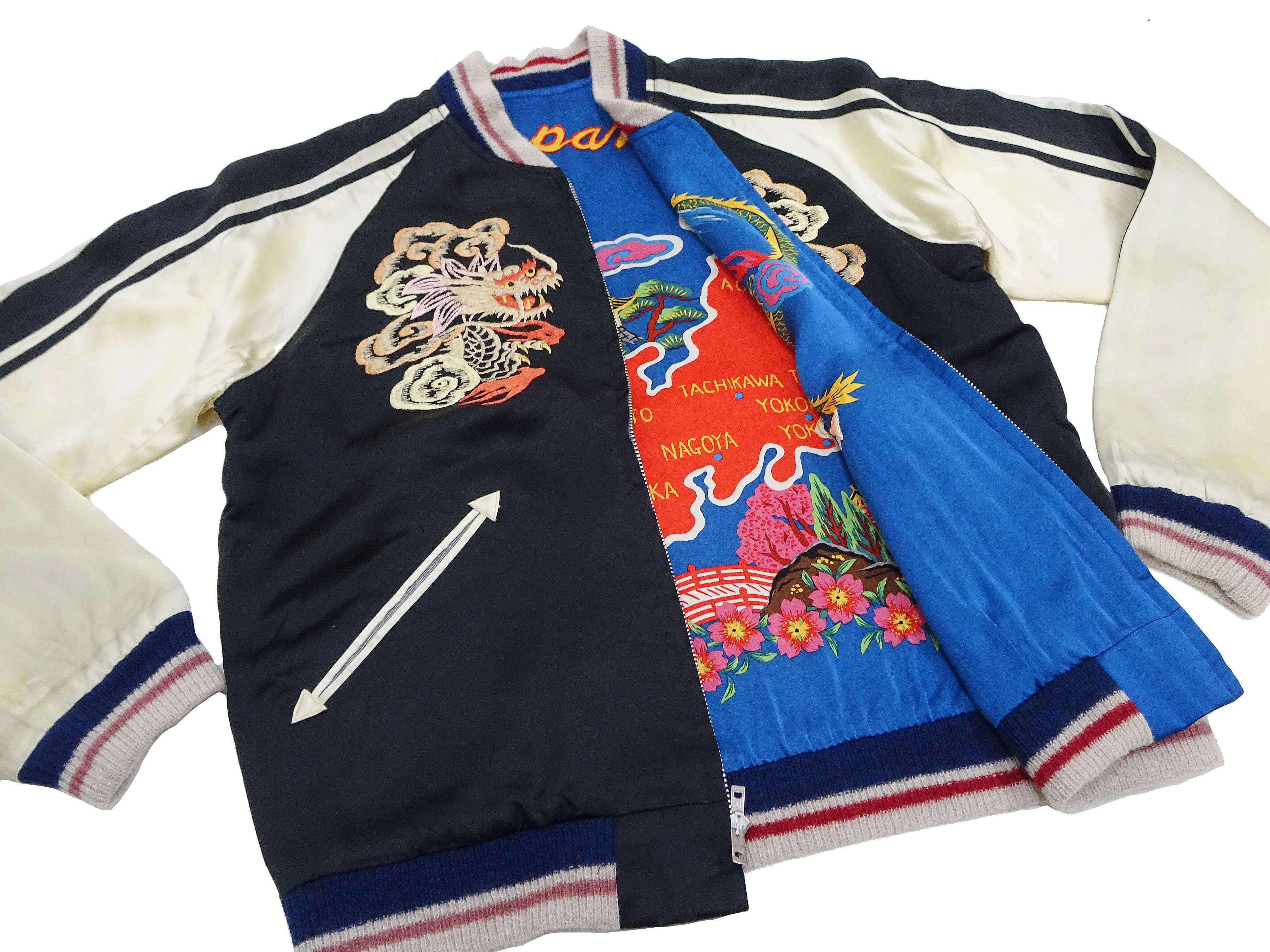 KOSHO & CO. Jacket Tailor Toyo Sukajan Men's Japanese Souvenir Jacket Dragon Embroidery x Japan Map Print TT15531 TT15531-119