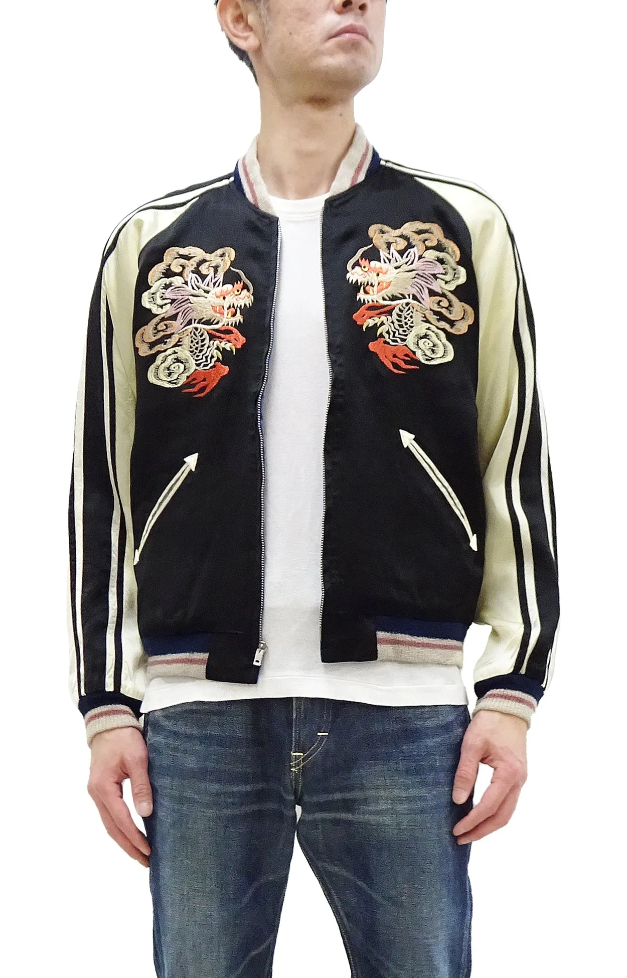 KOSHO & CO. Jacket Tailor Toyo Sukajan Men's Japanese Souvenir Jacket Dragon Embroidery x Japan Map Print TT15531 TT15531-119
