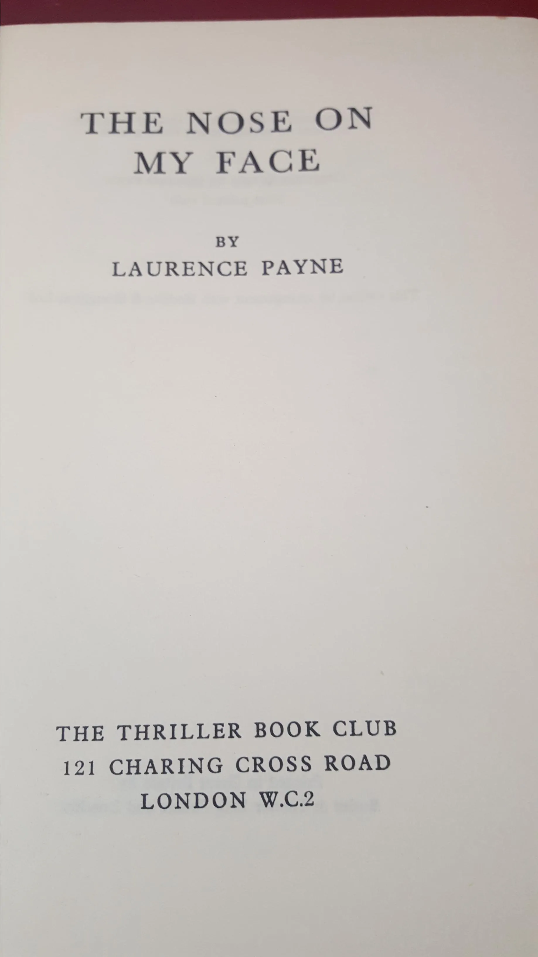 Laurence Payne - The Nose On My Face, Thriller Book Club, 1961
