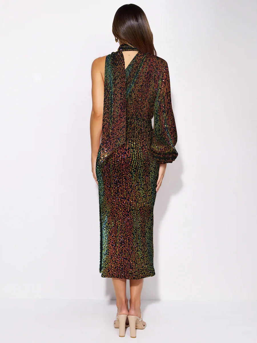 Layton Sequin One-Shoulder Midi Dress - Multi
