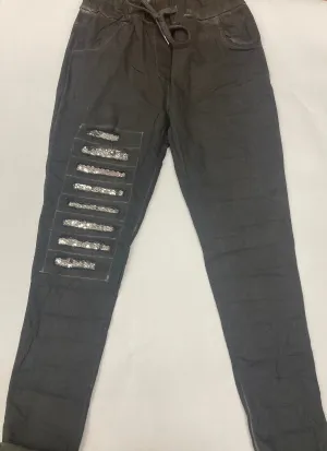 Lexie Cotton Sequin Pant In Charcoal