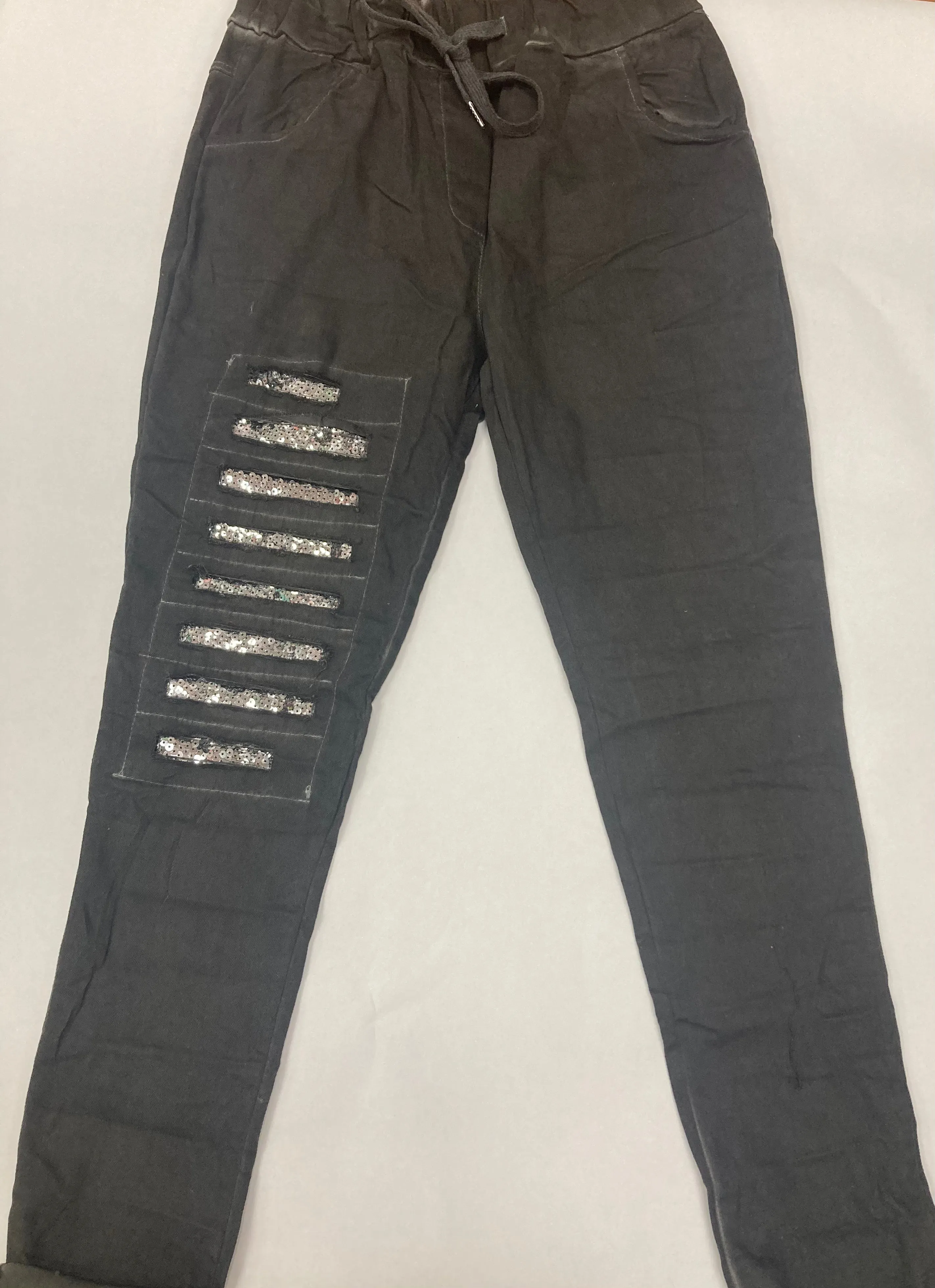 Lexie Cotton Sequin Pant In Charcoal