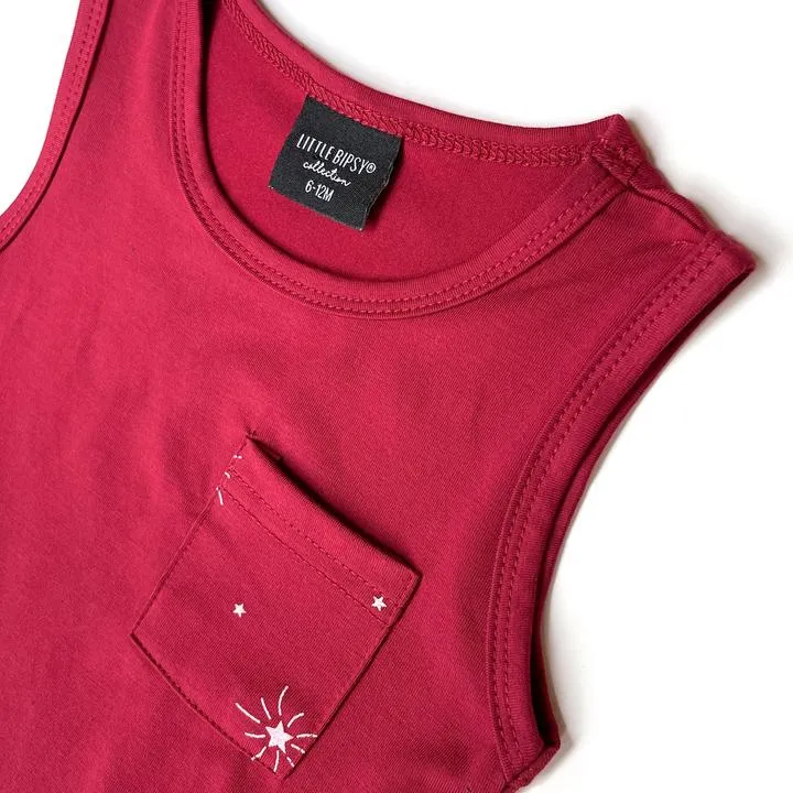 Little Bipsy Star Pocket Bamboo Tank - Red