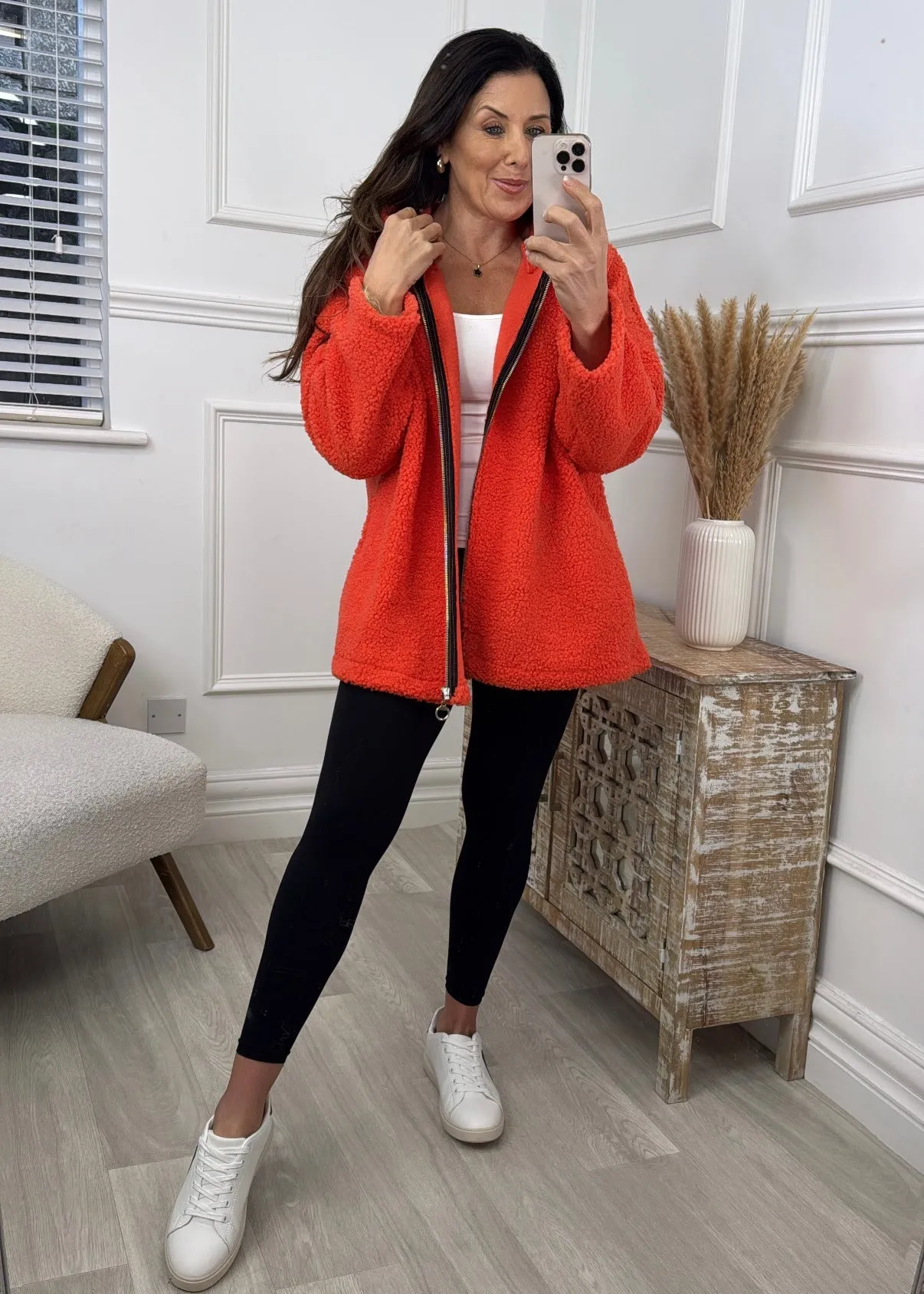 Lola Orange Teddy Fleece Zipper