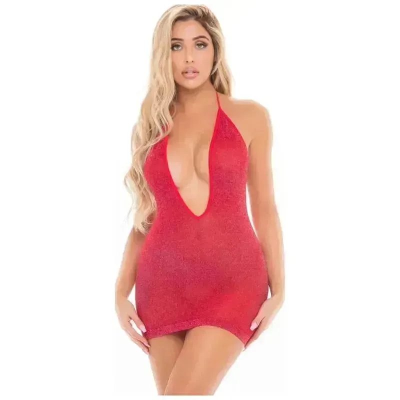 Love Bite Plunge Halter Dress Black