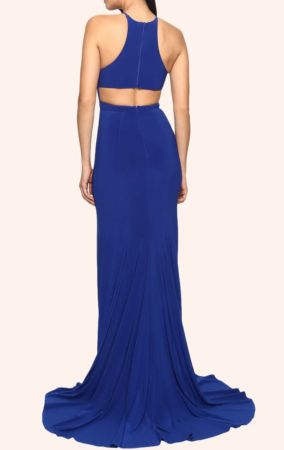 MACloth Mermaid Halter Jersey Prom Dress with Slit Royal Blue Formal Gown