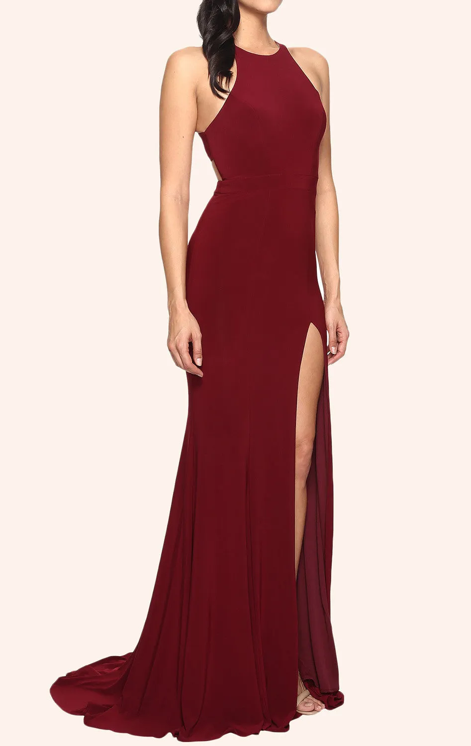 MACloth Mermaid Halter Jersey Prom Dress with Slit Royal Blue Formal Gown