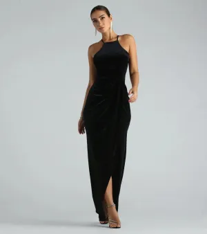 Marcela Formal Velvet High Neck Long Dress