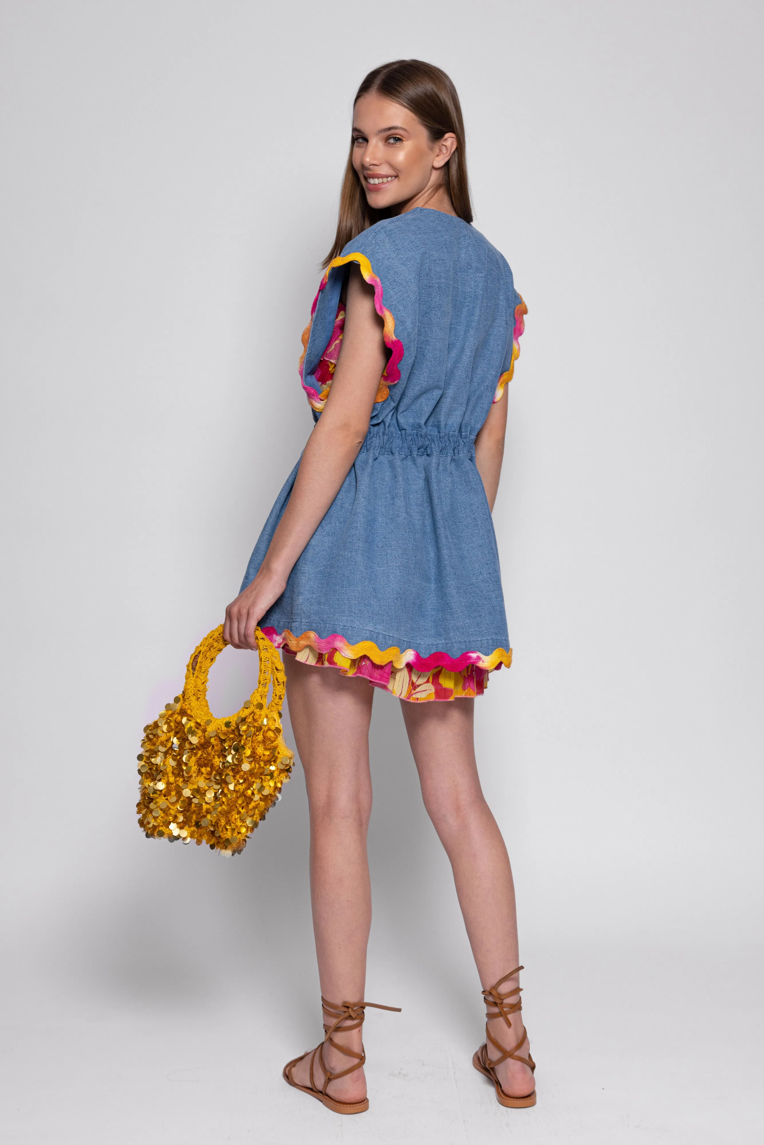 MARIETTA VEST DENIM AND TIE & DYE RICKRACKS