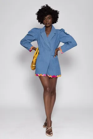 MARLO JACKET DENIM AND TIE & DYE RICKRACK