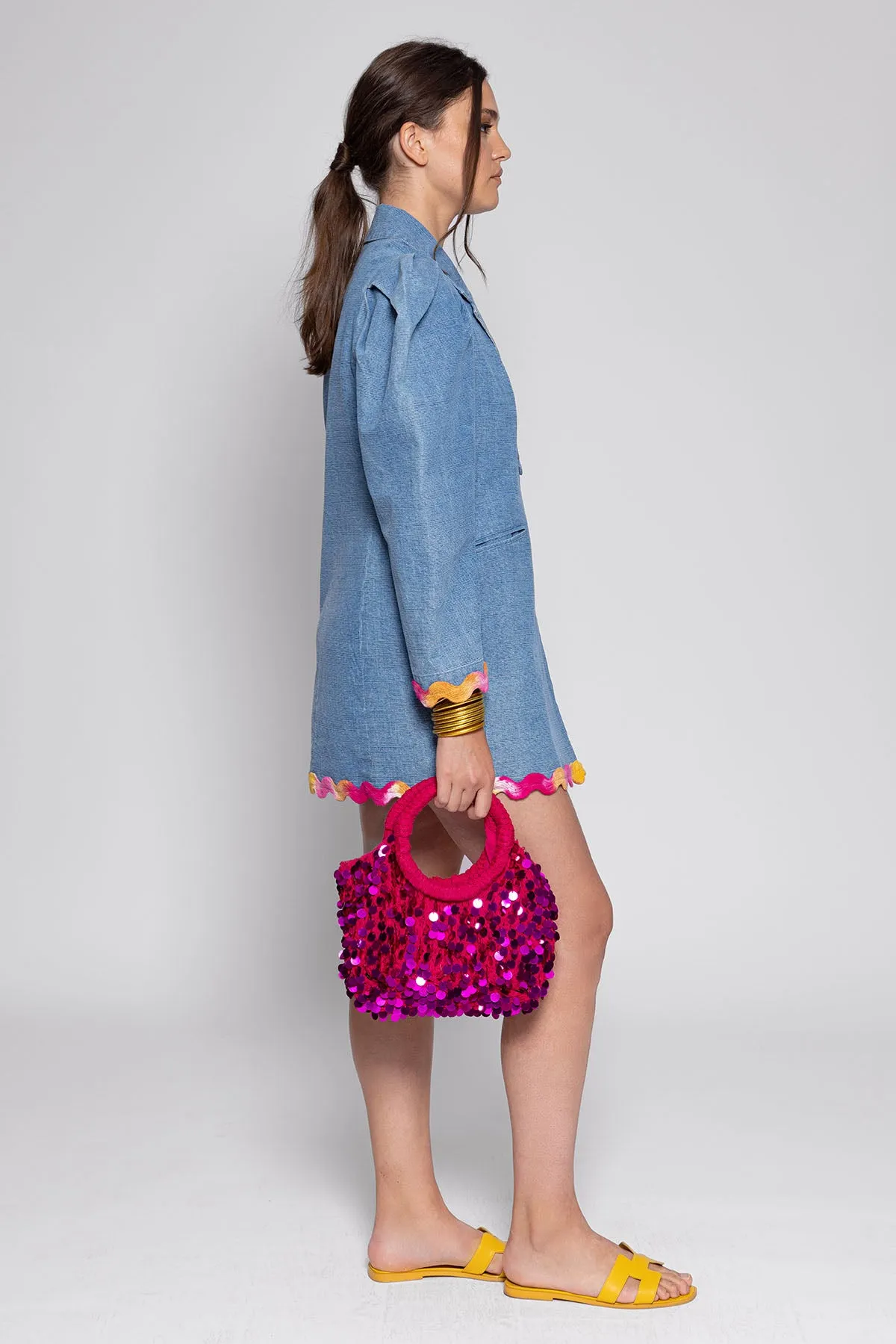 MARLO JACKET DENIM AND TIE & DYE RICKRACK