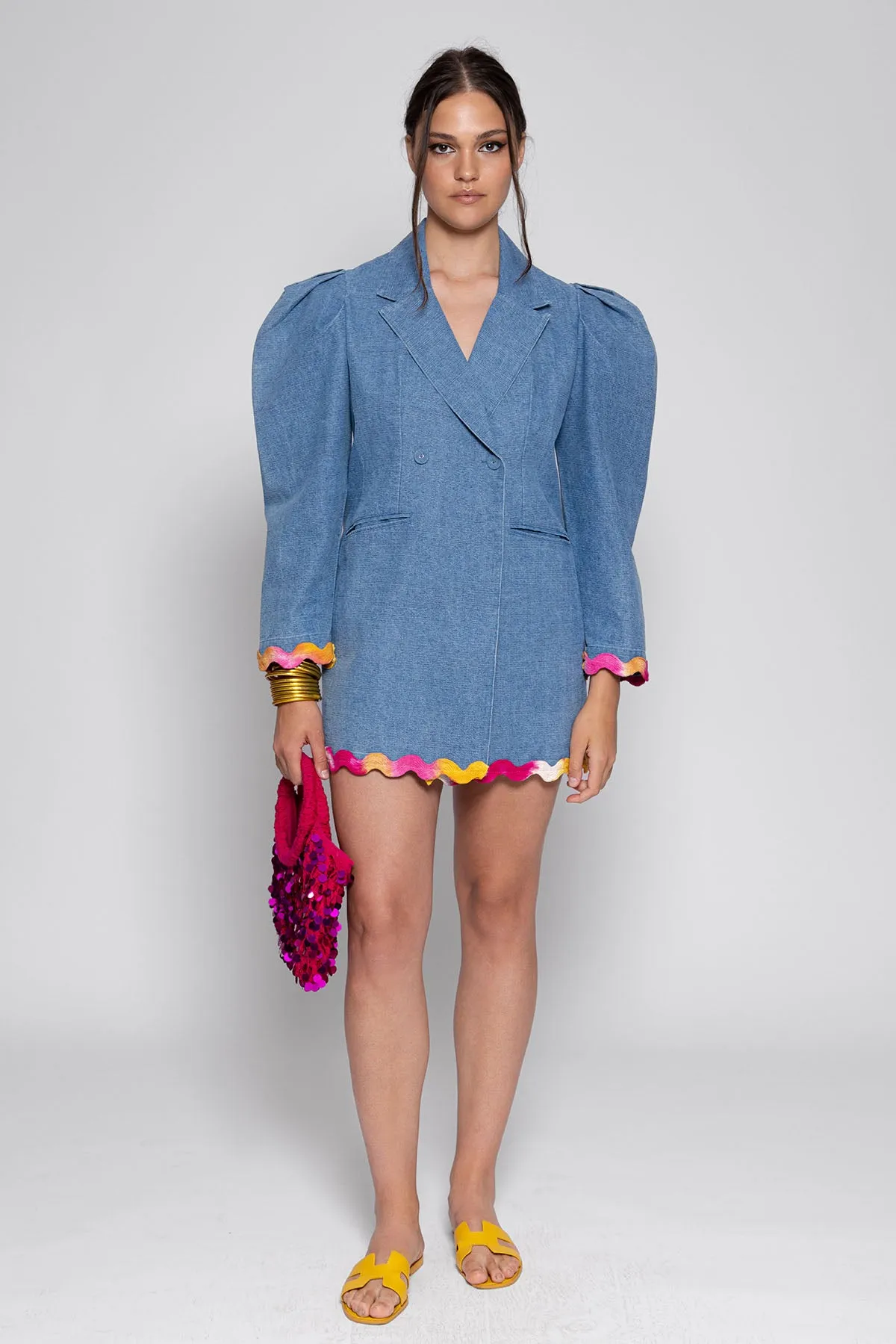 MARLO JACKET DENIM AND TIE & DYE RICKRACK