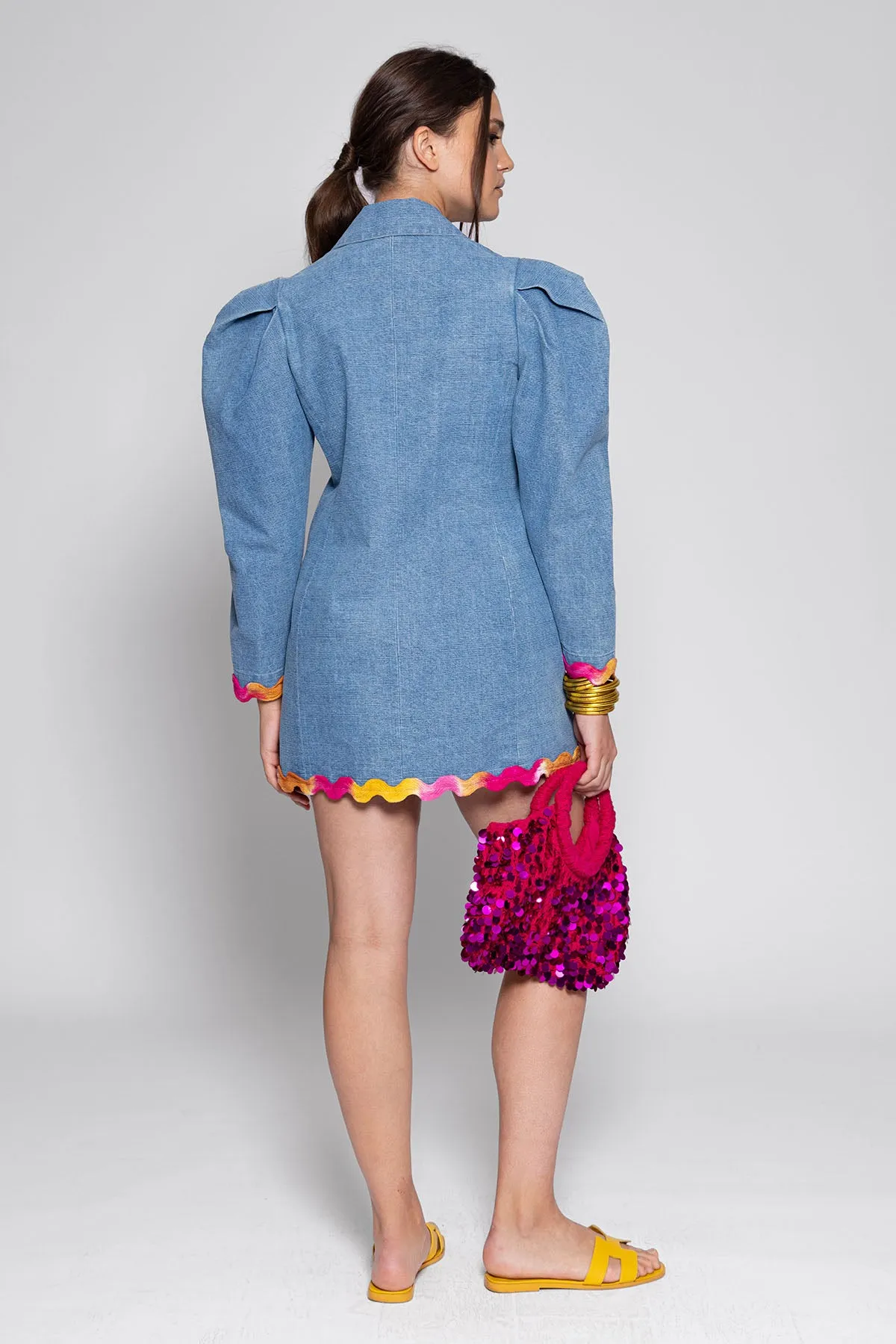 MARLO JACKET DENIM AND TIE & DYE RICKRACK