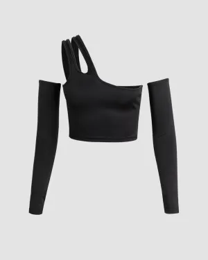 Matrix Glitch Halter Asymmetric Top with Gloves