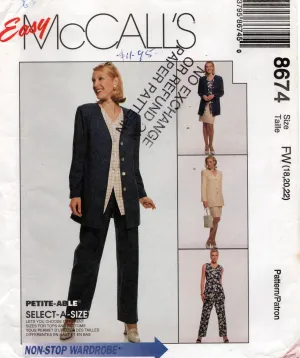 McCall's 8674 Womens Non-Stop Capsule Wardrobe Separates 1990s Vintage Sewing Pattern Sizes 18 - 22 UNCUT Factory Folded