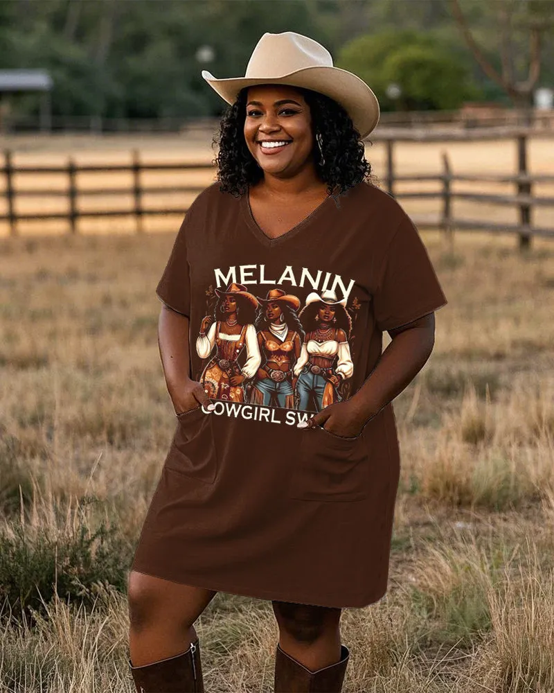 Melanin Cowgirl Swag Casual V-neck Pocket Dress