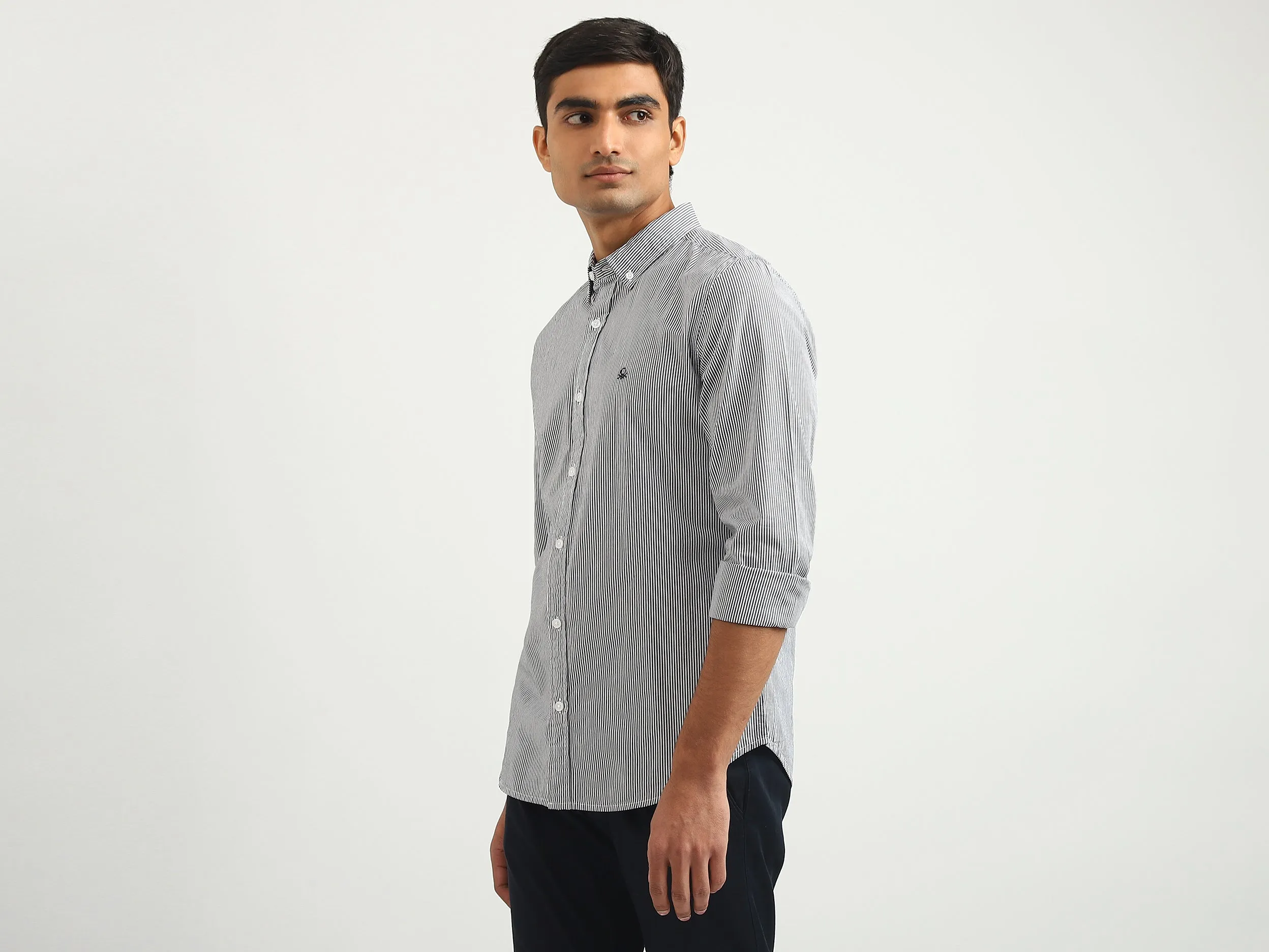 Men Striped Button-Down Collar Shirt