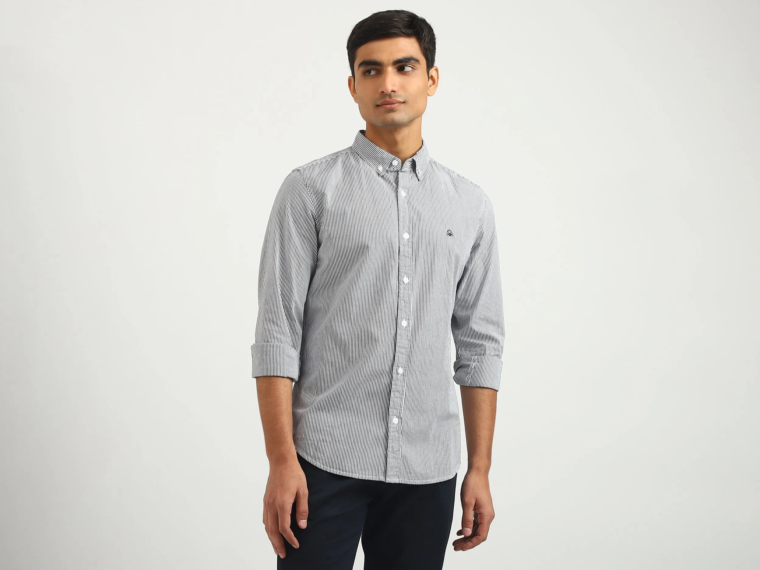 Men Striped Button-Down Collar Shirt