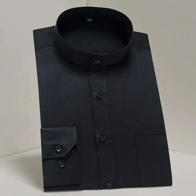 Men's Regular-fit Mandarin Collar Shirt with Chest Pocket