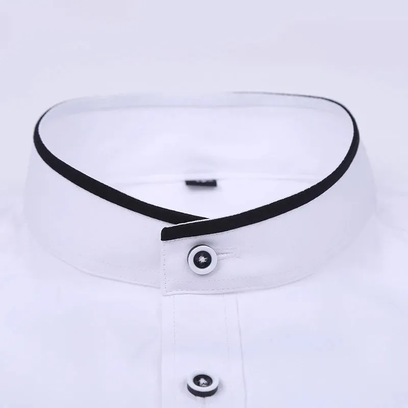 Men's Regular-fit Mandarin Collar Shirt with Chest Pocket
