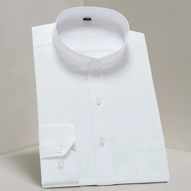 Men's Regular-fit Mandarin Collar Shirt with Chest Pocket