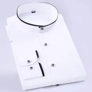 Men's Regular-fit Mandarin Collar Shirt with Chest Pocket