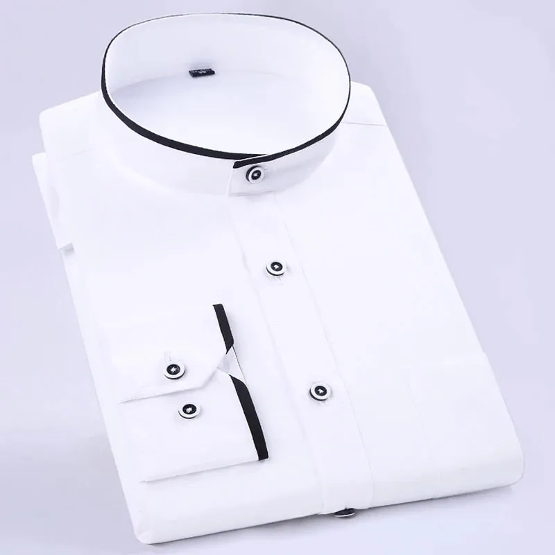 Men's Regular-fit Mandarin Collar Shirt with Chest Pocket