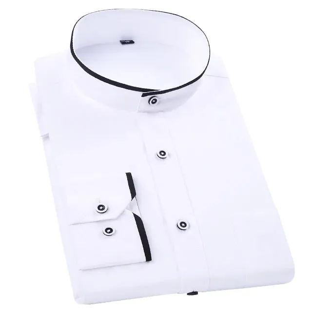 Men's Regular-fit Mandarin Collar Shirt with Chest Pocket