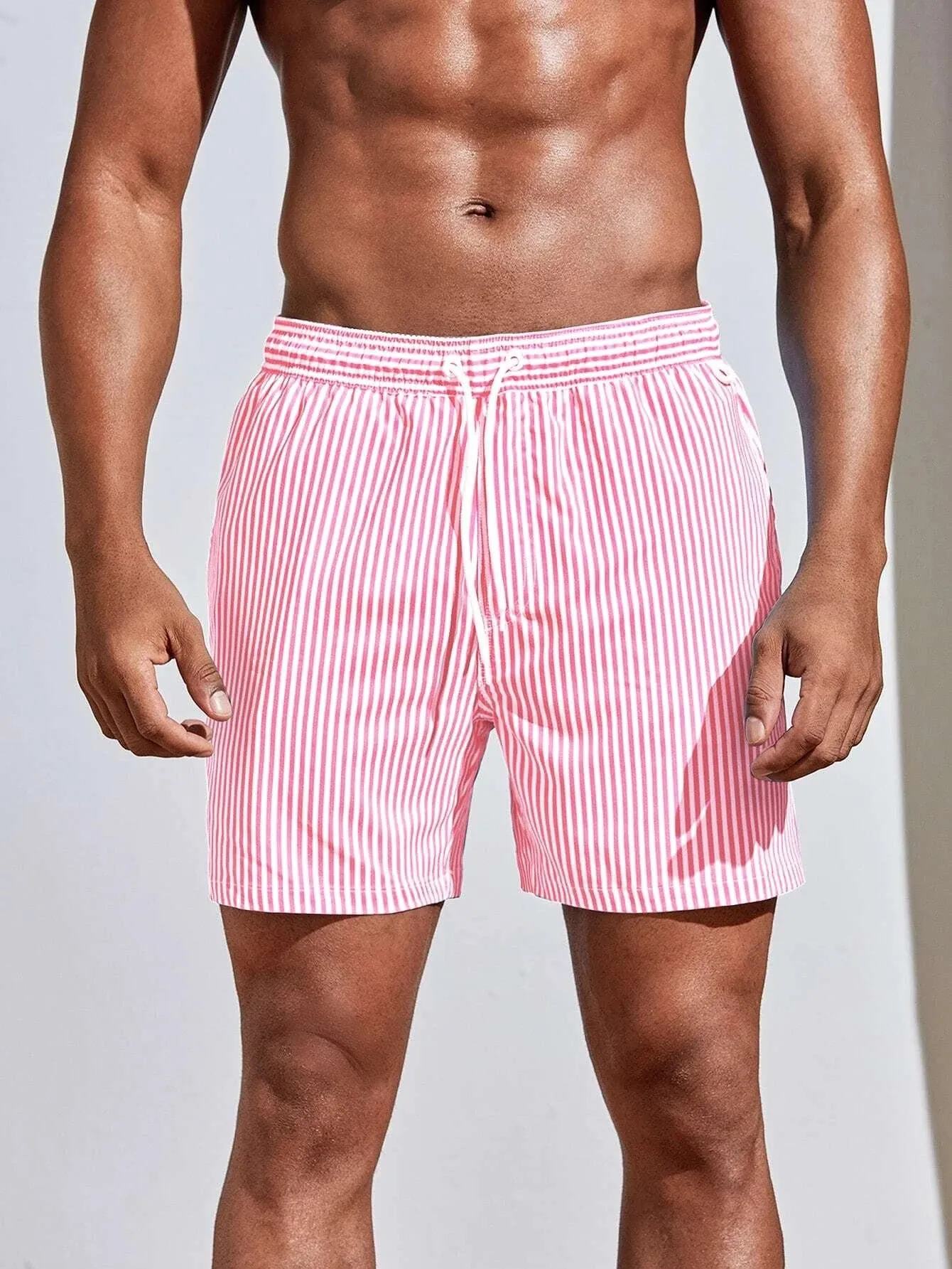 MEN'S TAN-THROUGH SWIM SHORT - Pinstripe