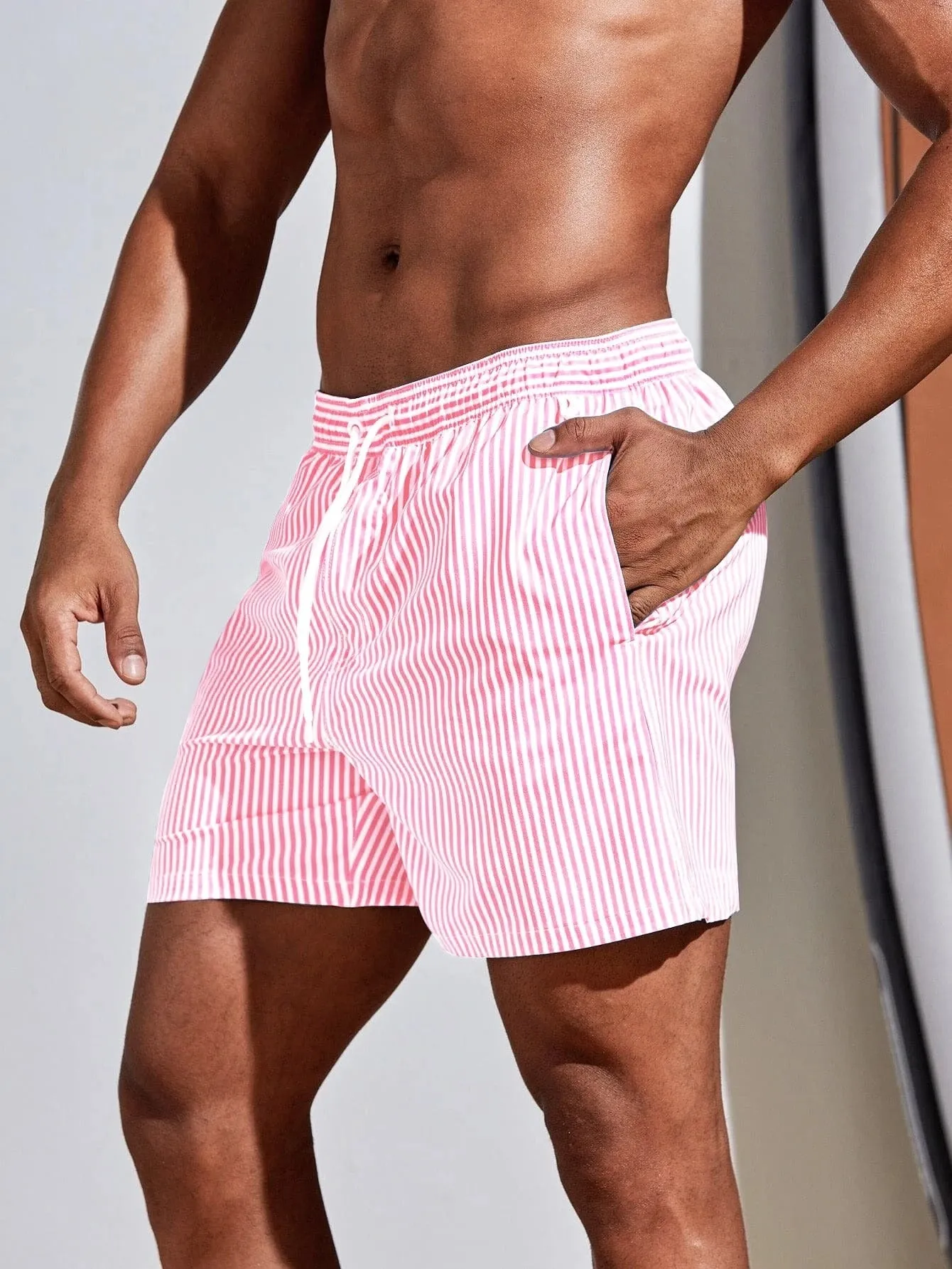 MEN'S TAN-THROUGH SWIM SHORT - Pinstripe