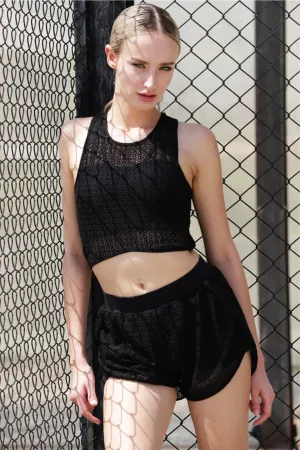 MESH LACE SHORTS, BLACK/BLACK LACE