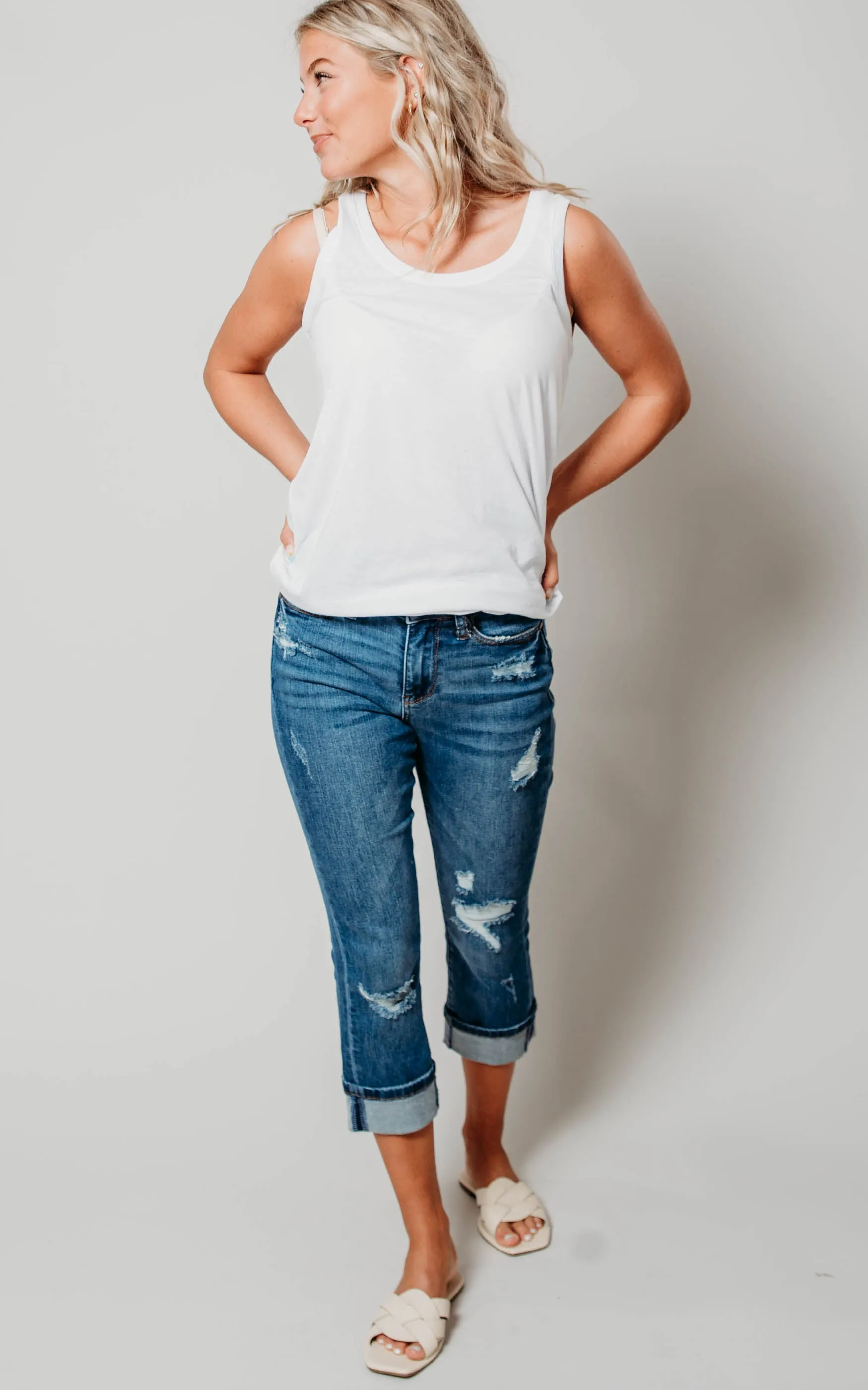 Mid-Rise Cuffed Denim Capri - Judy Blue | FINAL SALE
