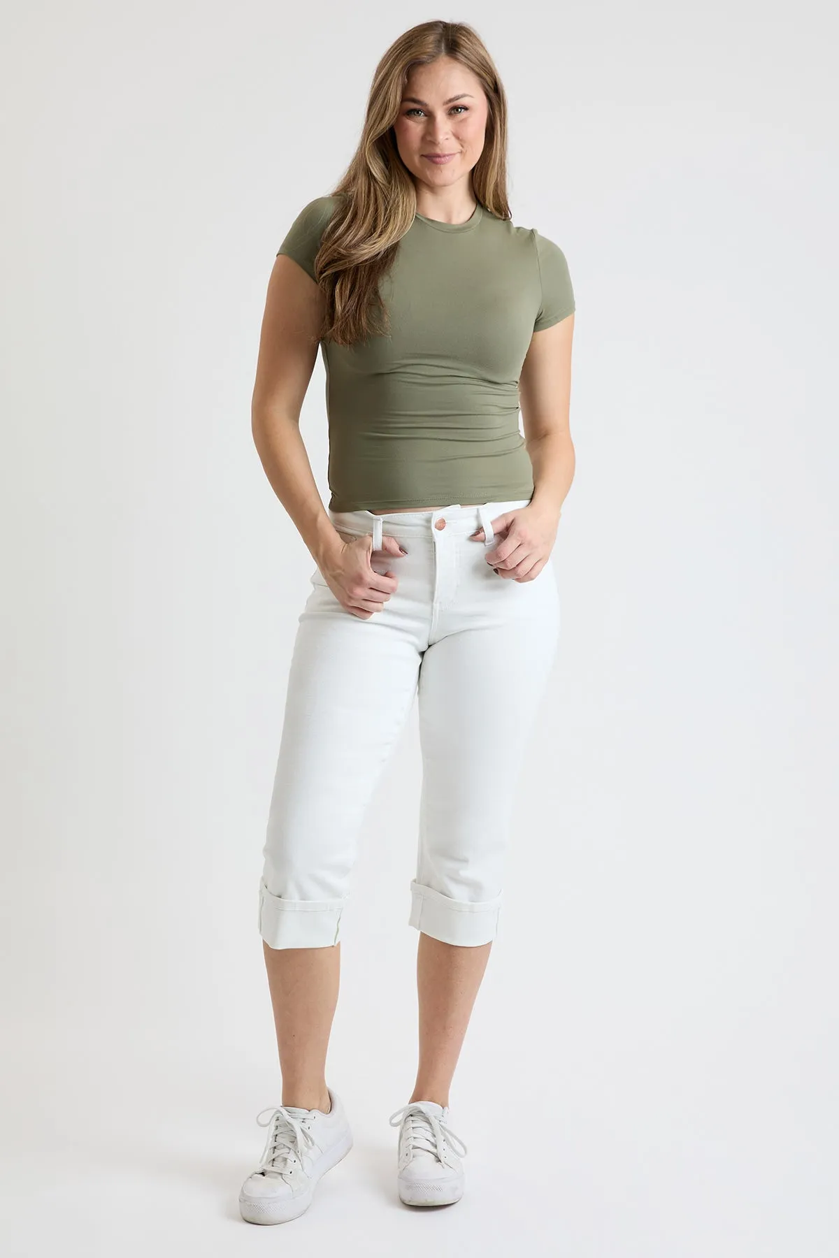 Mid Rise Premium Stretch Essential Cuff Capri, Pack of 8