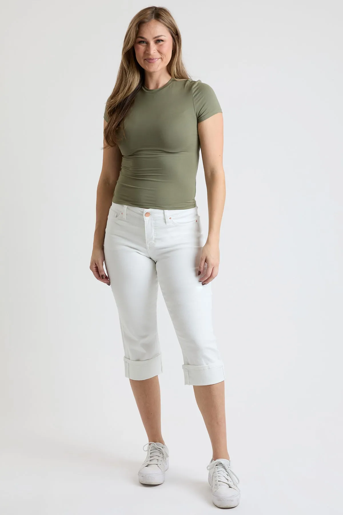 Mid Rise Premium Stretch Essential Cuff Capri, Pack of 8