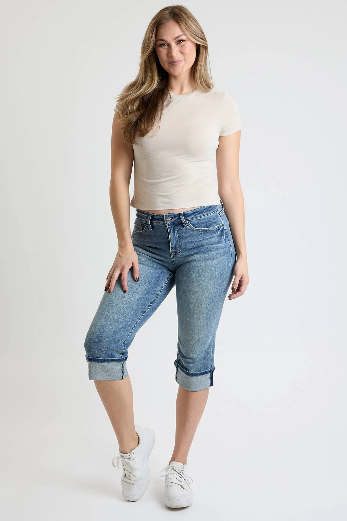 Mid Rise Premium Stretch Essential Cuff Capri