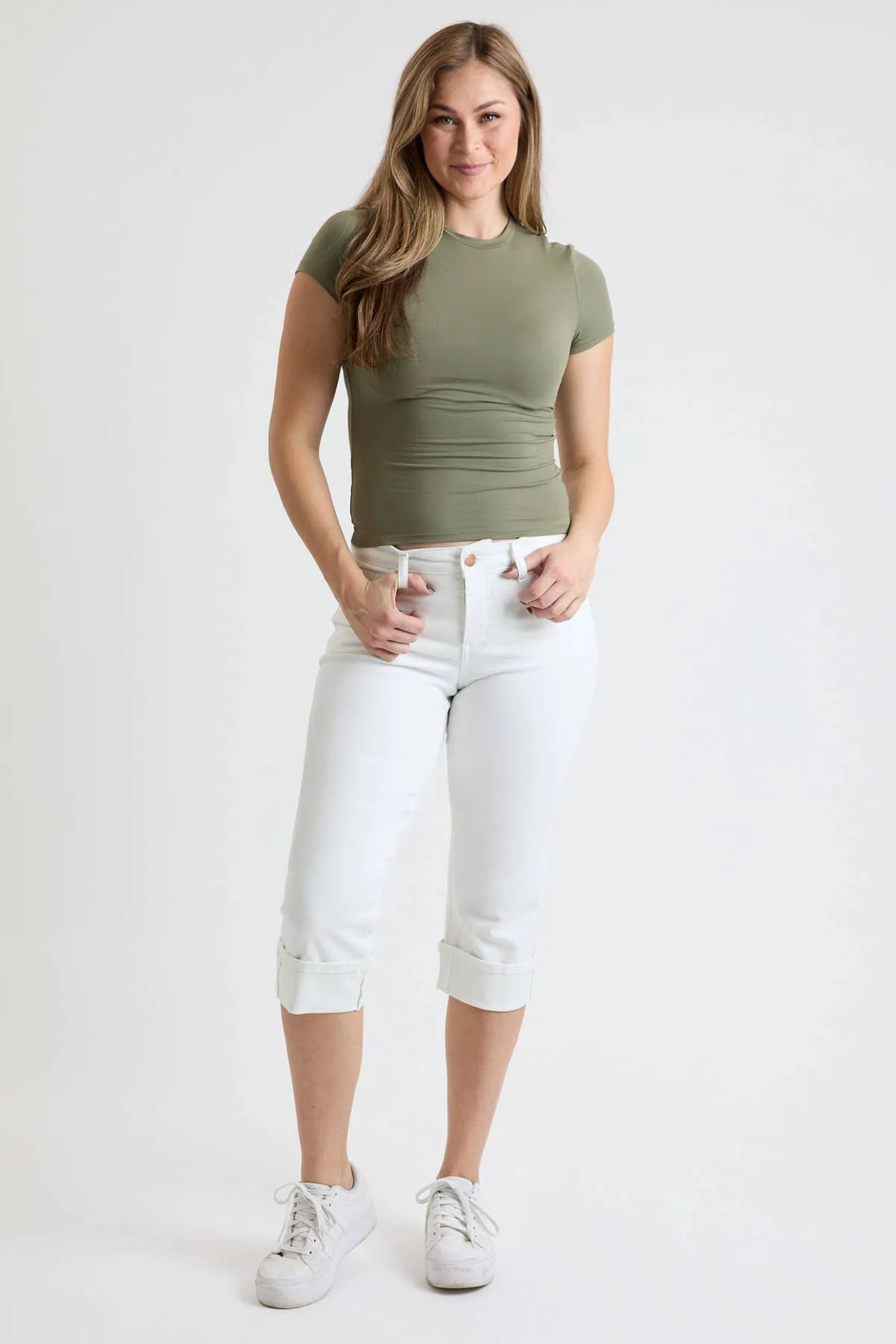 Mid Rise Premium Stretch Essential Cuff Capri
