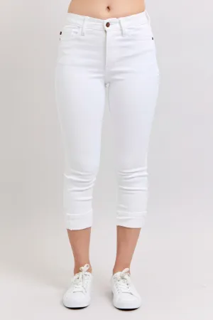 Midrise White Cuffed Capris