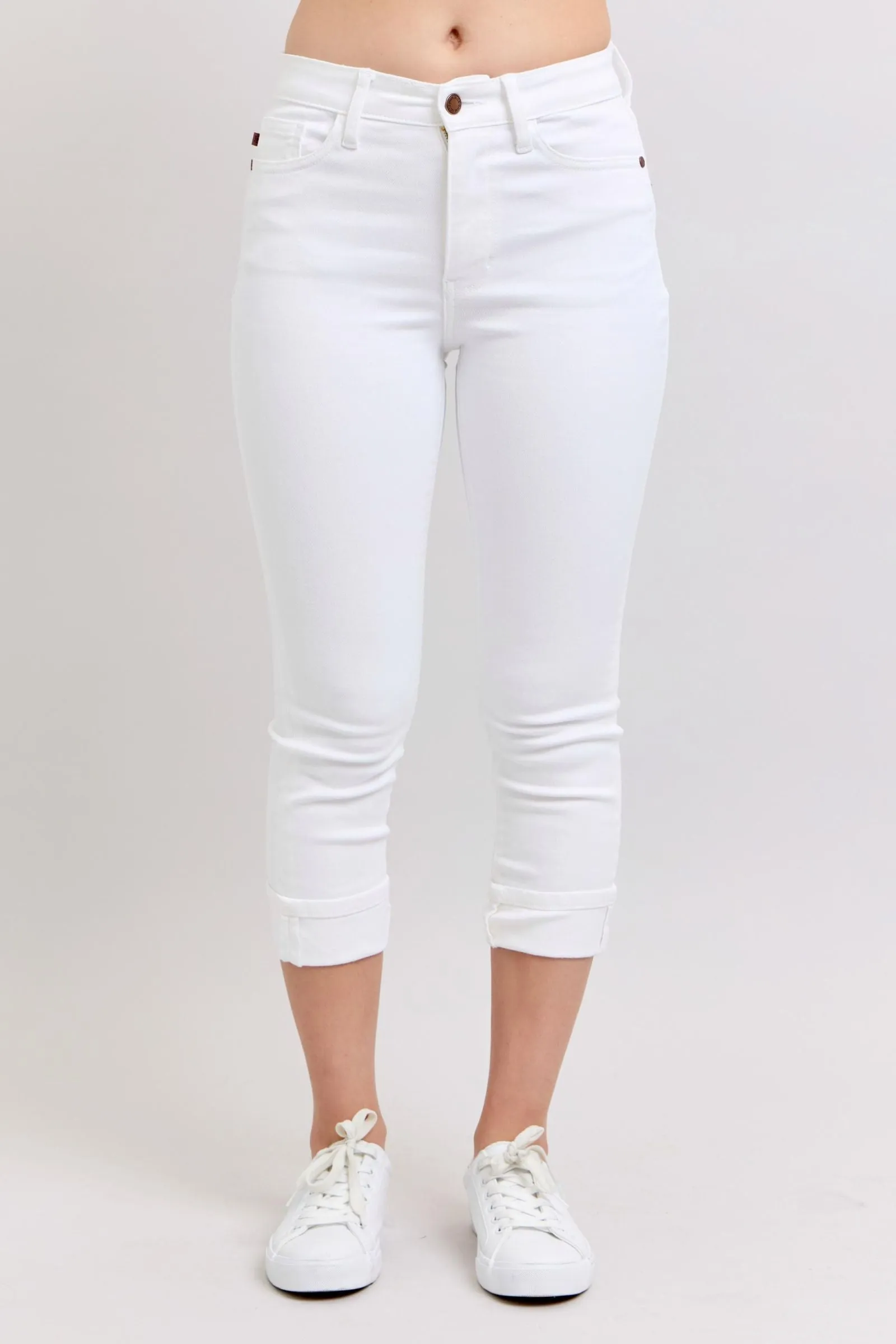 Midrise White Cuffed Capris