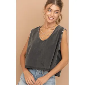 Mineral Washed Rhinestone Tank