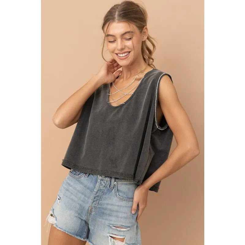 Mineral Washed Rhinestone Tank