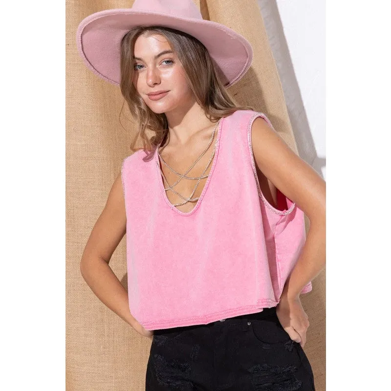 Mineral Washed Rhinestone Tank