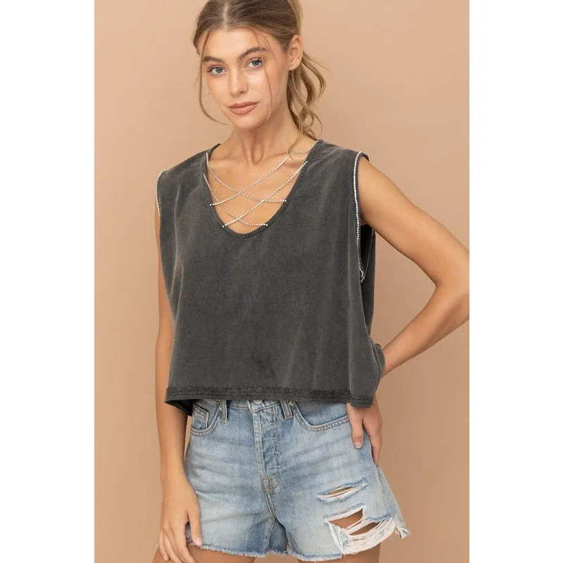 Mineral Washed Rhinestone Tank