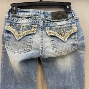 Miss Me Jeans Women's 24 (0) Light Blue Signature Cuffed Capri Embellished Bling